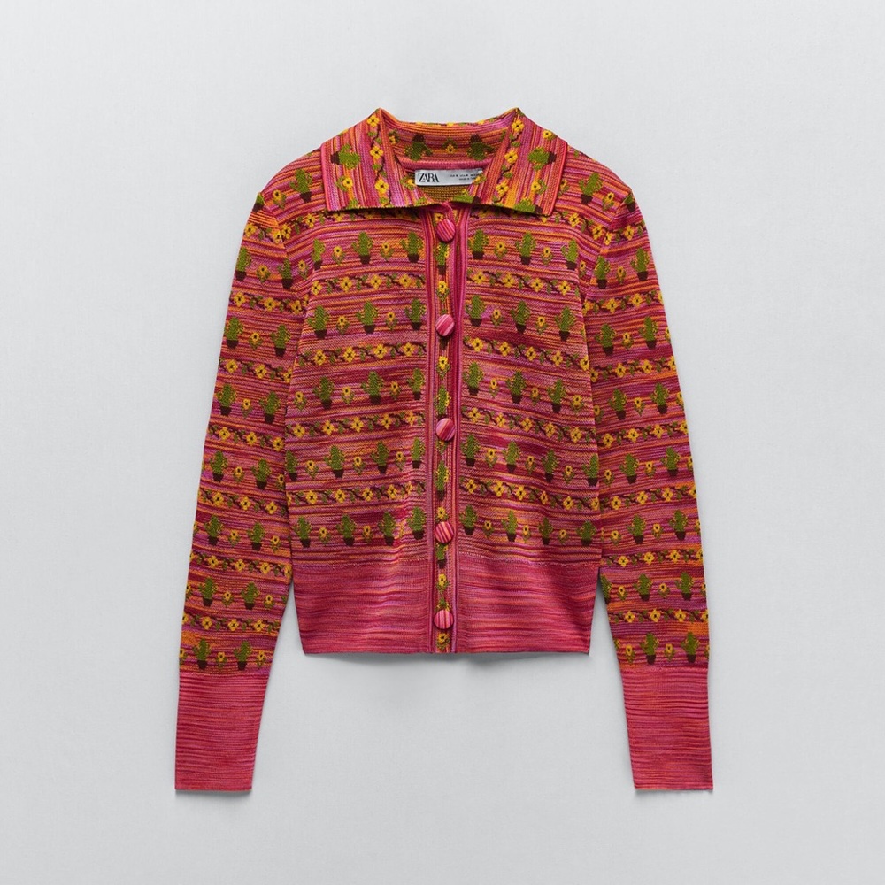 🌟 NEW Zara Knit Jacquard Jacket - Picture 1 of 6